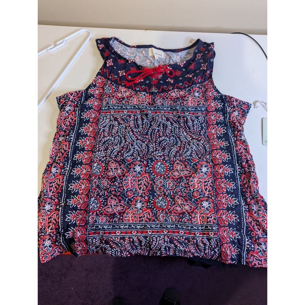 Dept 222 womens L red white blue tie neck tank‎ top shirt NWT